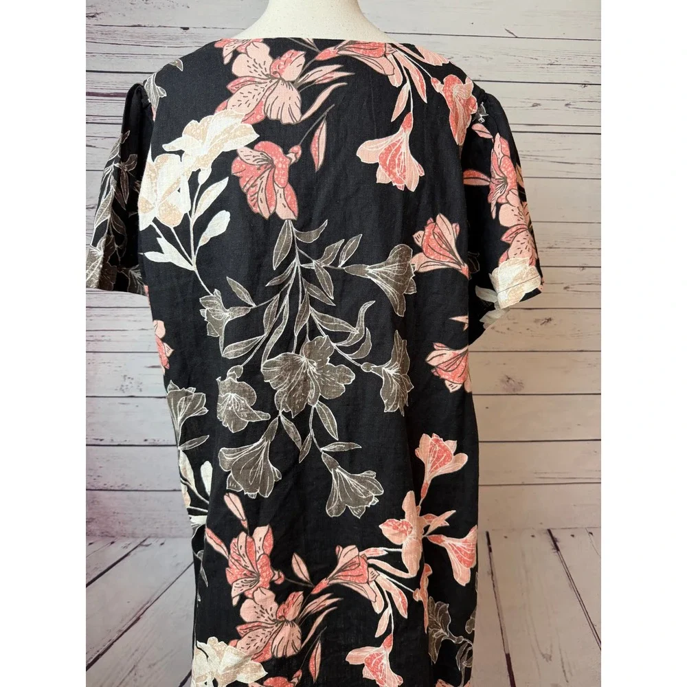 Nicole Miller Floral Shift Dress XXL NWT 2XL Plus Size Linen V-Neck Short Sleeve